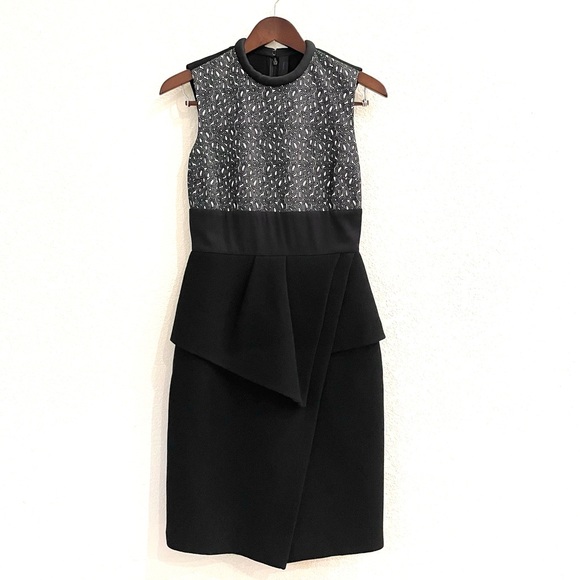 Proenza Schouler Wool-Crepe & Lace Peplum Dress Size 4 - Picture 11 of 16